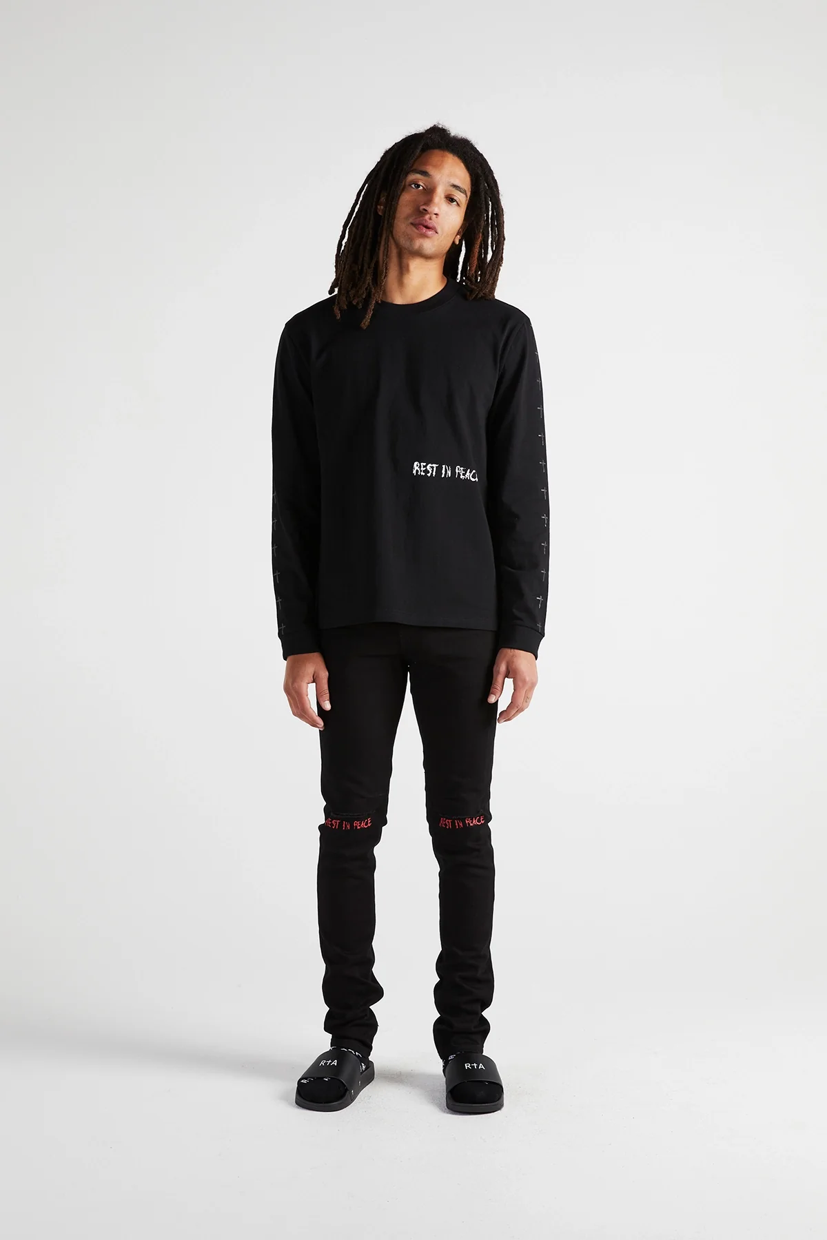 BRYANT RIPPED SKINNY JEAN | BLACK RED REST IN PEACE - Image 4