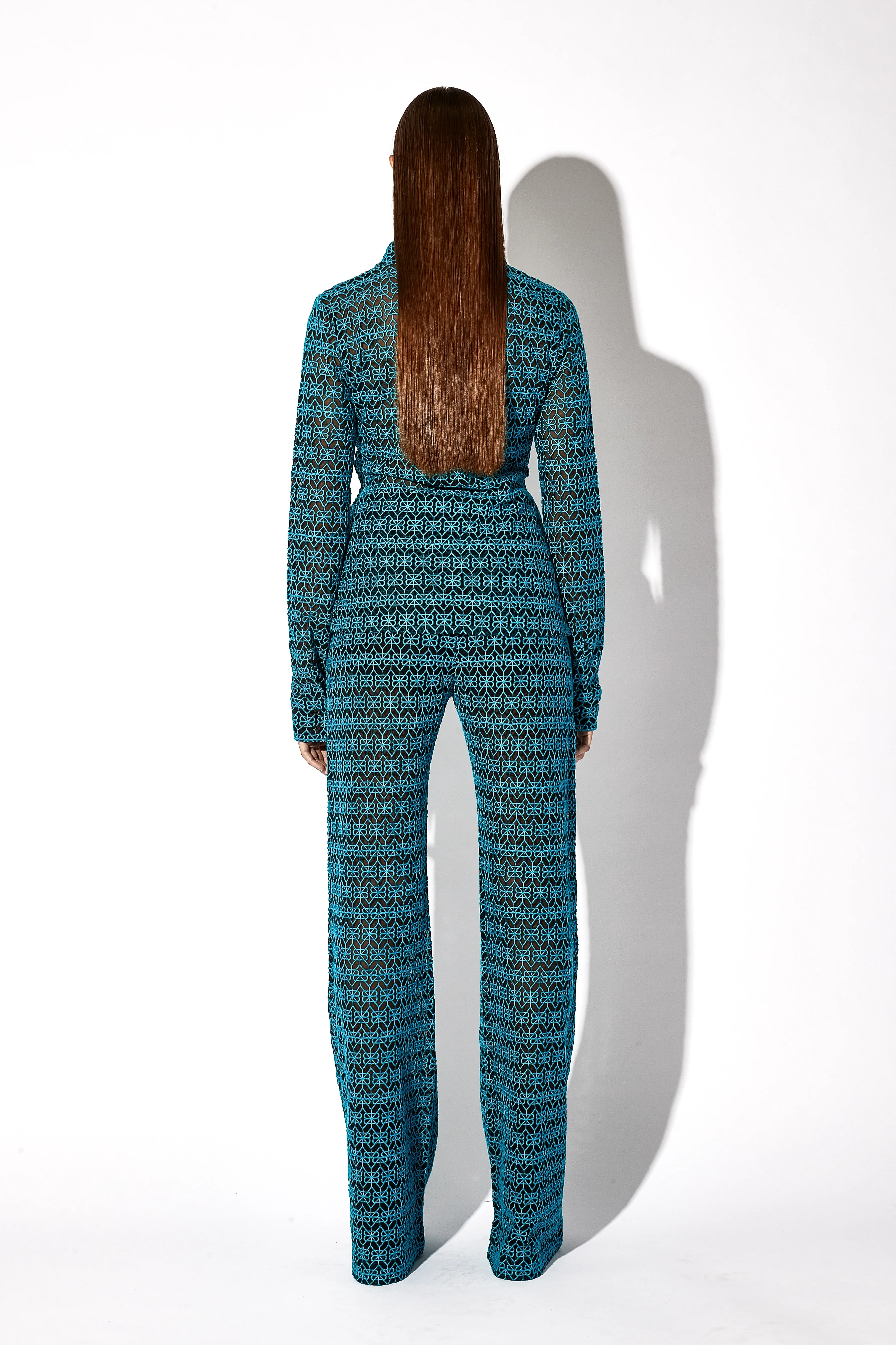 EMBROIDERED FLARE PANT | TEAL - Image 4